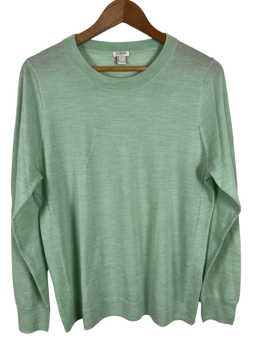 J Crew Sweater Womens XL Green Merino Wool Blend Crewneck Pullover Knit